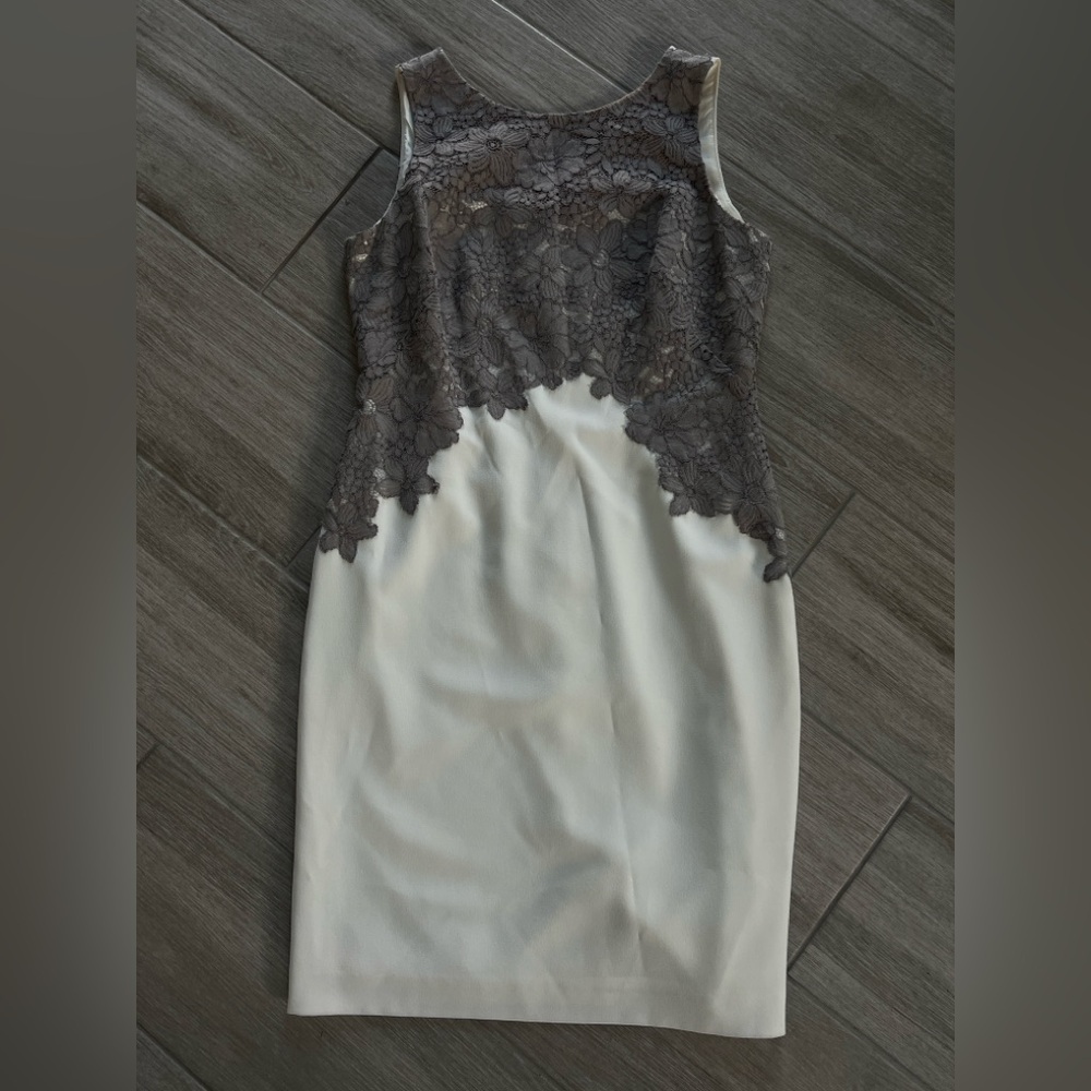 Ralph Lauren Gray and Cream Lace Midi Dress